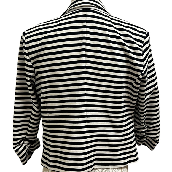 Ellen Tracy Black White Striped Blazer Jacket Women’s Medium Stretch Career - Picture 6 of 14